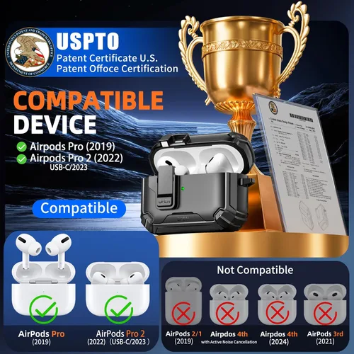 Vista 2 de Inesore Funda compatible con AirPods Pro de 2ª/1ª generación con soporte para teléfono y kit de limpieza, compatible con MagSafe, bloqueo automático