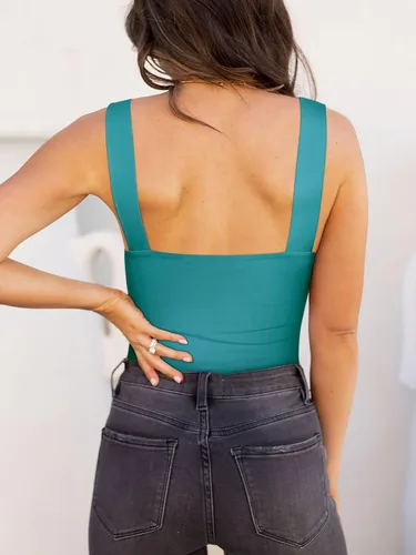 Vista 13 de Reoria - Camiseta sin mangas sexy tipo body con escote cuadrado para mujer, ropa para discoteca