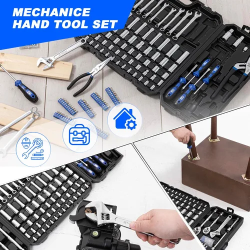 Vista 6 de Prostormer Juego de herramientas mecánicas de 240 piezas, surtido general SAE/métricas y llaves de llaves de reparación automotriz con caja