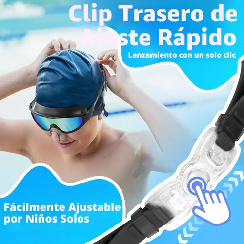 Vista 8 de Vvinca Gafas de natación para niños, con tapones para los oídos y clip para la nariz, visión amplia, antivaho y UV, para niños y niñas de 3 a 15 años