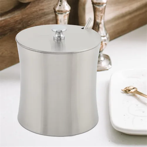 Vista 5 de Oumefar Azucarero de acero inoxidable, olla de sal para condimentos con tapa y cucharas de servir, recipiente de condimentos de cocina