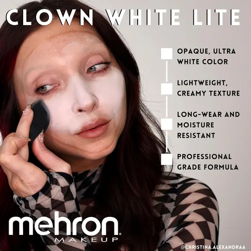 Vista 4 de Mehron Makeup Clown White Lite Pintura profesional para la cara y el cuerpo Pintura facial blanca crema para maquillaje de payaso, escenario