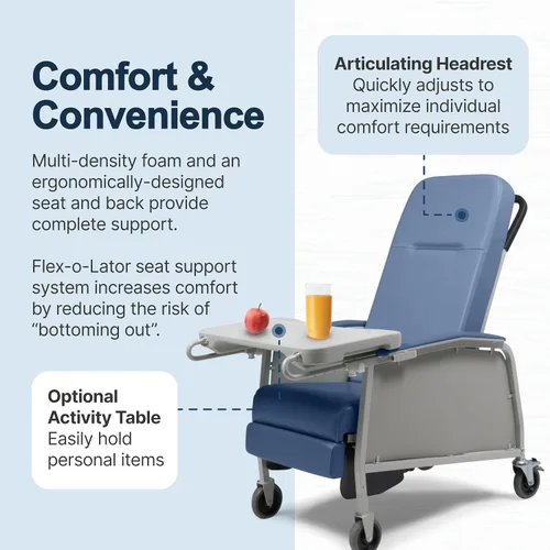 Vista 4 de Lumex Silla reclinable médica de 3 posiciones, Silla Geri reclinable con ruedas, Blue Ridge