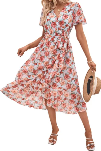 Vista 17 de PRETTYGARDEN Vestido largo bohemio floral de verano para mujer Melocotón Floral