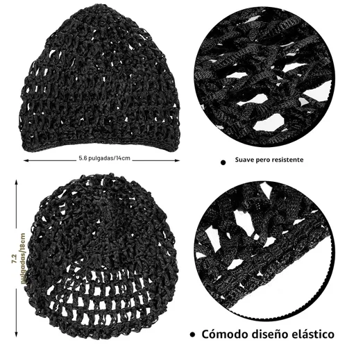 Vista 3 de Geyoga 2 piezas de redecilla de malla de ganchillo para cabello de rayón tejido, gorro tipo redecilla con cubierta de ganchillo, gorros de ducha