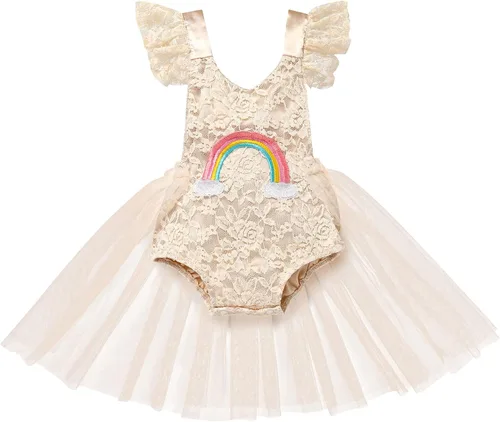 Vista 26 de Traje de bebé niña primer cumpleaños traje de encaje tul mameluco princesa tutú vestido de un año cumpleaños pastel Smash fotografía ropa