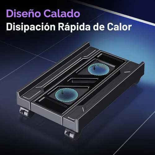 Vista 3 de Soporte de torre ajustable para computadora, soporte de PC ventilado para piso, soporte de CPU móvil con 4 ruedas giratorias que se adapta a