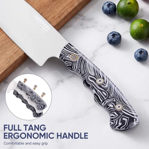 Vista 4 de Topfeel Juego de 3 cuchillos de chef profesional, cuchillos de cocina japoneses ultra afilados, acero inoxidable alemán de alto carbono de 8