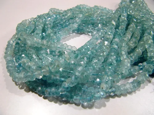 Vista 2 de Cuentas facetadas Rondelle de aguamarina natural/Cuentas de piedras preciosas Aqua de calidad AA/Tamaño 4 a 0.197 in/Strand 13 pulgadas de largo/Al