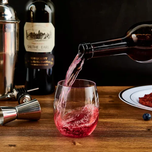 Vista 4 de FOCUSLINE Paquete de 32 copas de vino de plástico sin tallo, vasos de vino desechables transparentes de 12 onzas, copas de vino de plástico