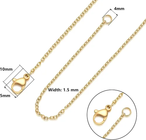 Vista 3 de Cadena de acero inoxidable para fabricación de joyas: cadenas de collar LUCKYPADS a granel de 0.059 in chapadas en oro, cadenas finas chapadas