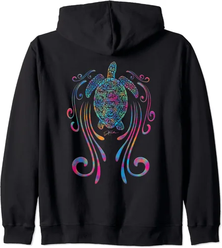Vista 2 de JCombs Sudadera con capucha con cremallera de tortuga marina (dos caras), Negro, S