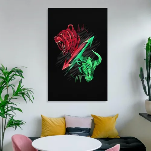 Vista 6 de Usoway Oso contra toro Mercado de Valores Trading Arte de pared Lienzo Pintura Dormitorio Decoración del Hogar Imágenes Obras de Arte Carteles