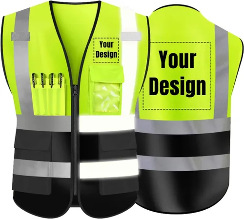 Vista 34 de Chaleco de seguridad de alta visibilidad Personaliza tu logotipo chaleco de seguridad protector, Negro