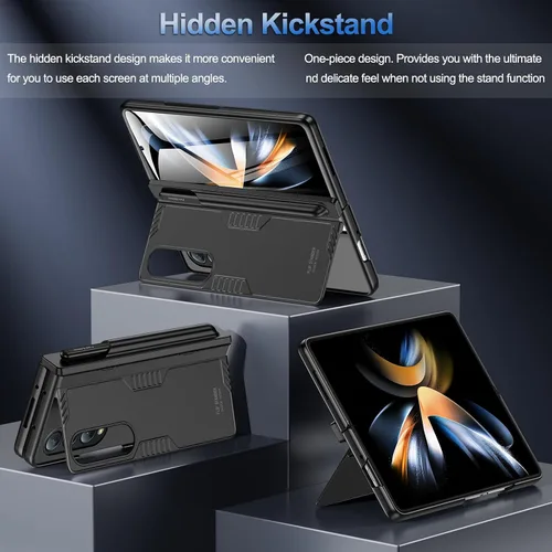 Vista 3 de Funda para Samsung Galaxy Z Fold 4: soporte para S-Pen y diseño de protección de bisagra, soporte con protector de pantalla integrado 360 Funda
