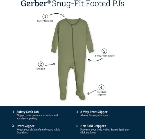 Vista 5 de Gerber Pijama unisex para bebé y niño pequeño, suave, con pies, con viscosa hecha con eucalipto