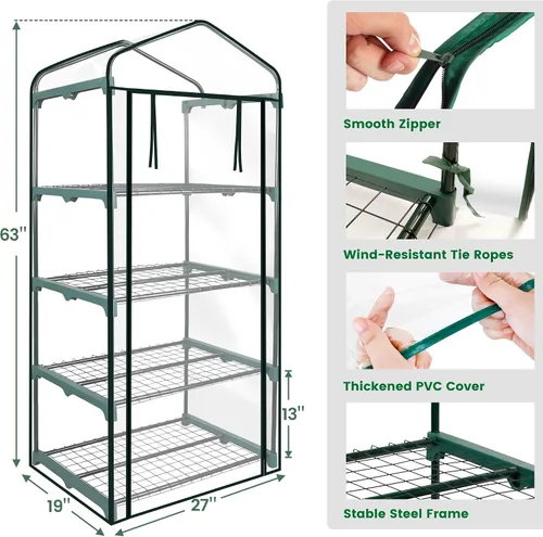 Vista 6 de Worth Garden Mini Invernadero de 4 Niveles - 63'' Alto x 27'' Largo x 19'' Ancho - Estantes de Jardinería Portátiles Resistentes con Cubierta de PVC