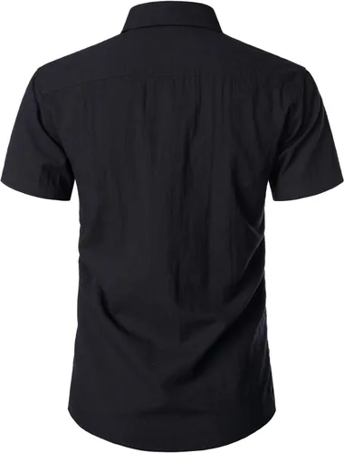 Vista 2 de ZEROYAA Camisas de manga corta con botones y algodón y lino para hombre, ligeras, con bolsillo