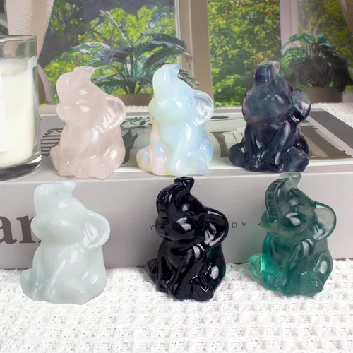 Vista 6 de Figura de elefante de fluorita tallada a mano, Feng Shui, regalo para amor, armonía, accesorios de escritorio, regalos para mujeres, adorable
