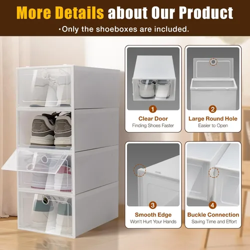 Vista 3 de Paquete de 24 cajas de almacenamiento de zapatos, de plástico transparente, plegable, apilable, organizador de zapatos, contenedores para armario
