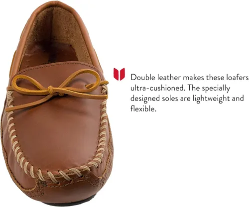 Vista 3 de Minnetonka Mocasines de piel vacuna de doble parte inferior para hombre, Castaño Lariat