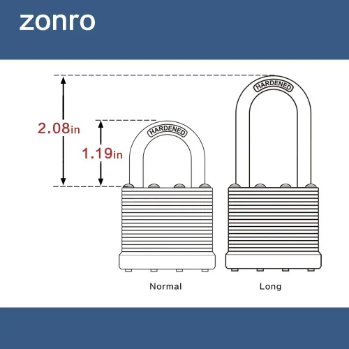 Vista 5 de ZonRo Candados con llave de acero laminado, cerraduras iguales con llave, 1-9/16 pulgadas de ancho, candados de grillete normal, paquete de 6, aro