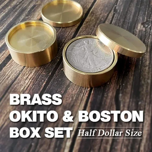 Vista 2 de ZQION Latón Okito & Boston Caja Set Truco de Magia Monedas Tamaño Medio Dólar Trucos Magos Accesorios Mago Apariencia/Desaparición de Magia