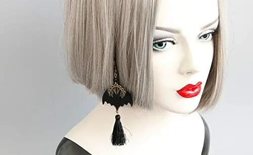 Vista 5 de Caiyao Aretes colgantes de borla de calavera de Halloween para mujeres y niñas, hechos a mano, diseño de esqueleto gótico, punk, joyería ligera, día