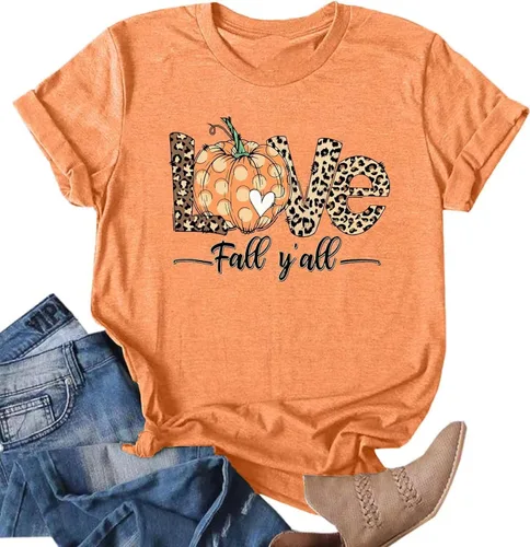 Vista 20 de Woffccrd - Camisetas divertidas con estampado de calabaza y leopardo para mujer, camisetas gráficas de manga corta de Halloween para mujer