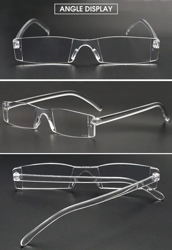 Vista 3 de VEVESMUNDO Gafas de lectura transparentes sin montura para hombres y mujeres, elegantes lectores estrechos