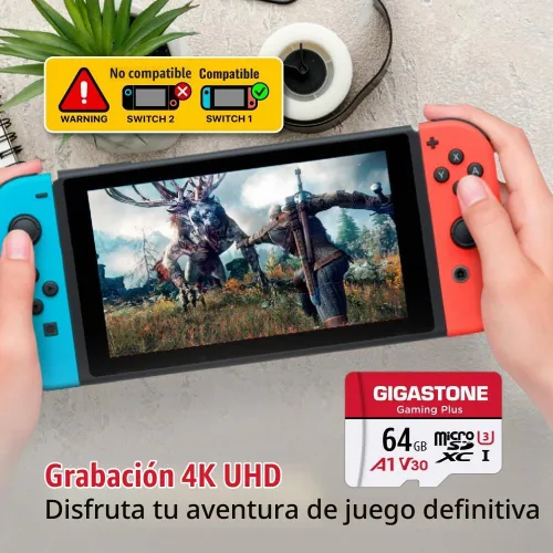 Vista 6 de 【Solo para Switch 1】 Gigastone: 2 unidades de tarjeta Micro SD de 64 GB, Gaming Plus, tarjeta de memoria MicroSDXC para Nintendo-Switch, grabación