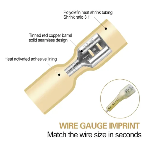 Vista 3 de 100 conectores de desconexión rápida impermeables de 12-10 AWG de 12-10 AWG, cables eléctricos de crimpado, conectores de pala hembra, desconexión