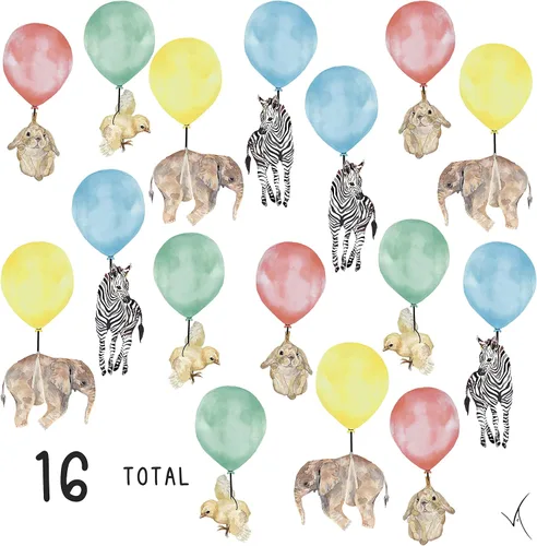 Vista 4 de Vieli Arte - Calcomanías de pared de acuarela de animales transparentes pequeños con globos transparentes. Calcomanías pintadas a mano, cebra