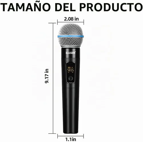 Vista 2 de ES-384 Sistema de Micrófono Inalámbrico de Mano UHF de 4 Canales - Rango de 164 pies, Receptor Recargable, Plug-and-Play para Karaoke y Espectáculos