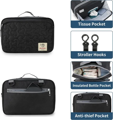 Vista 2 de TRENDPLAY Pequeña bolsa de pañales, organizador de cochecito pequeño con bolsillos para toallitas, consola para padres con correas de cochecito