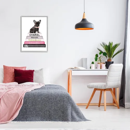 Vista 3 de Book Stack Fashion French Bulldog' Arte Giclée enmarcado Pila de bulldog de moda