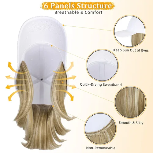 Vista 5 de Gorra de béisbol con extensiones de cabello, peluca ajustable, gorra corta y recta de 14 pulgadas, peluca sintética para mujer, rubio ceniza mezcla
