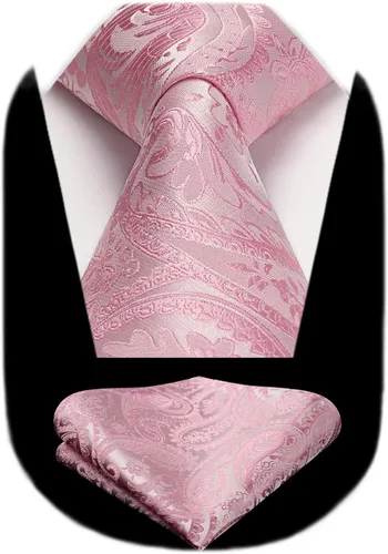 Vista 22 de HISDERN Corbatas para hombre, corbata de cachemira y bolsillo cuadrado tejido clásico floral para hombre, corbata de fiesta de boda