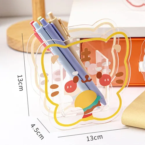 Vista 6 de Kawaii - Organizador de escritorio de acrílico transparente con diseño de oso lindo conejito de oficina, papelería, cosméticos, caja