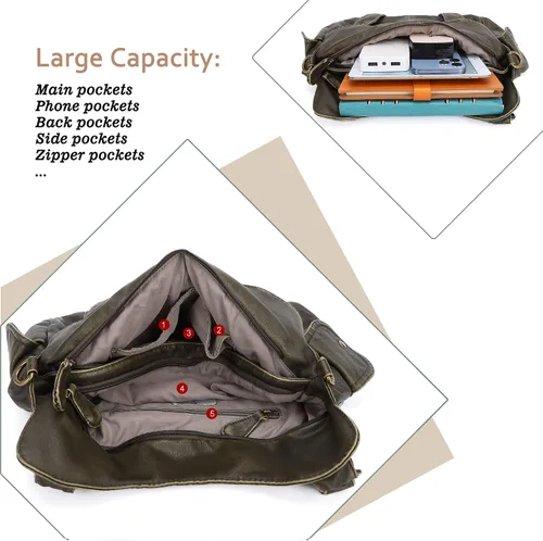 Vista 172 de Angel Barcelo - Bolsa de hombro amplia para mujer, diseño Hobo, cuero lavado