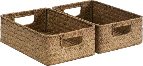 Vista 14 de StorageWorks Cesta de mimbre con asa, cestas de almacenamiento de mimbre para organizar, cestas de almacenamiento decorativas para estantes, cuerda