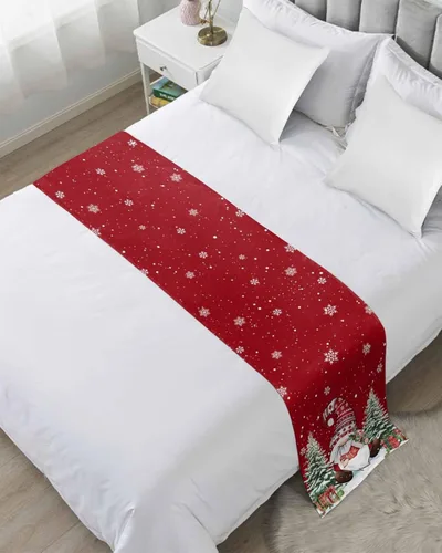 Vista 9 de Camino de cama de Navidad de Papá Noel rosa para cama de tamaño individual, manta decorativa de Navidad para pie de cama, protector de ropa de cama