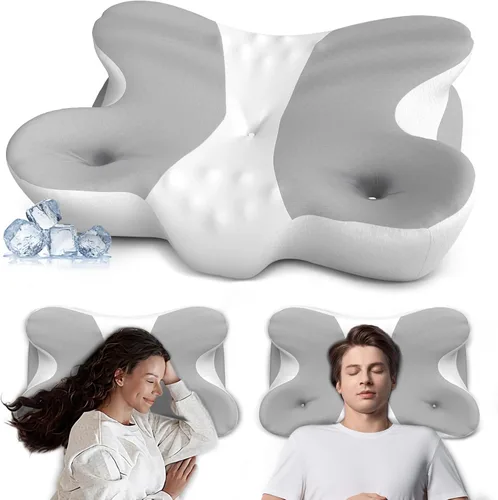 Vista 9 de Almohada cervical de espuma viscoelástica para aliviar el dolor de cuello, almohada ergonómica de contorno para dormir de lado, espalda y estómago