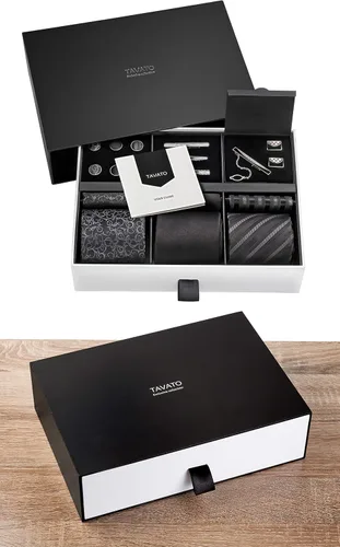Vista 25 de Juego de corbata de regalo para hombre, corbata sedosa, bolsillo cuadrado, clips de corbata, gemelos para hombres