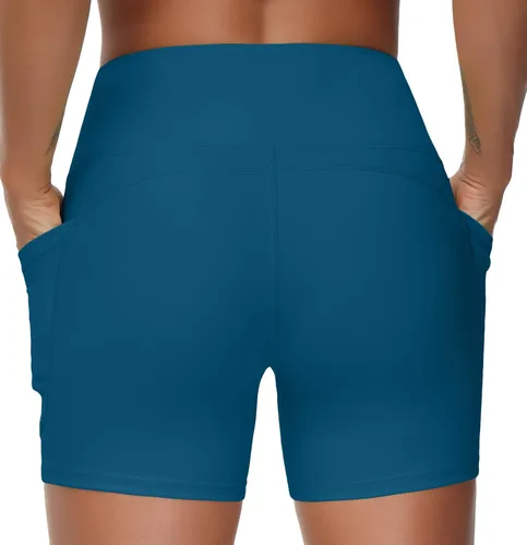 Vista 5 de THE GYM PEOPLE - Pantalones cortos de yoga para mujer, con cintura alta, control de abdomen y bolsillos profundos, para gimnasia, entrenamiento