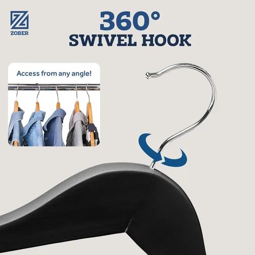 Vista 5 de Zober Perchas de madera negras – Paquete de 20 perchas de madera resistentes y antideslizantes para abrigos, chaquetas, trajes y pantalones, perchas