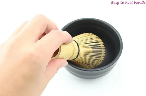 Vista 3 de Juego de batidor de matcha - Cepillo + cuenco de cerámica + cuchara, té verde japonés de bambú, juego de 3 piezas