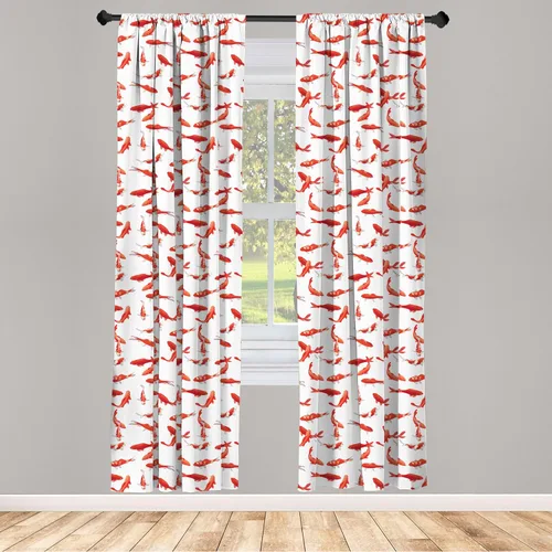 Vista 2 de Ambesonne Koi Fish - Cortinas para ventana, diseño gráfico de jardín de agua tranquila y exótica japonesa oriental, diseño gráfico de jardín de agua