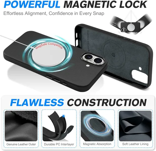 Vista 5 de SHIELDON Funda de piel auténtica para iPhone 17 de 6.3" 2025, color negro