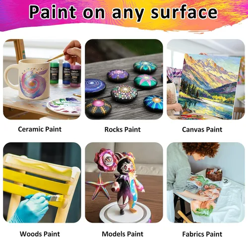 Vista 3 de Caliart - Juego de pintura acrílica iridiscente de 24 colores camaleón con 12 pinceles Craft Painting kit for Adults Artists Beginners, Rich